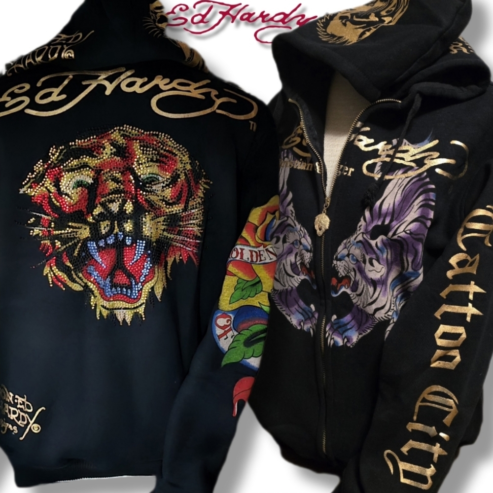 🔥SzL Incredibly RARE Ed Hardy Christian Audigier Zip-Up Hoodie